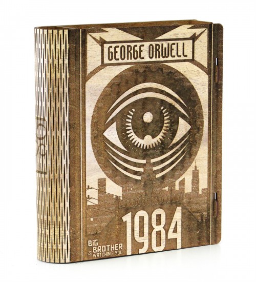 George Orwell - 1984 Çikolata Kitabı / Kütüphanesi - Ahşap Kitap Kutulu Sargılı Madlen Hediyelik Çikolata