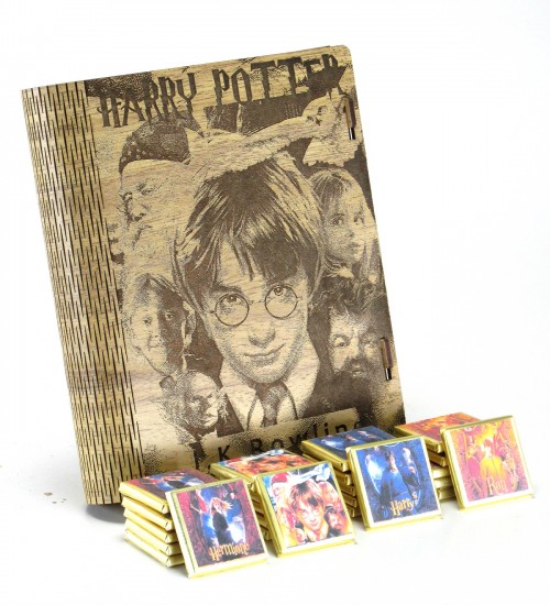 Harry Potter - Çikolata Kütüphanesi / Kitabı - Ahşap Kitap Kutulu Sargılı Madlen Çikolata - Öğretmenler Günü Hediyesi, Sevgiliye Çikolata