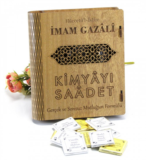 Kimya-yı Saadet / İmam Gazali - Çikolata Kütüphanesi / Kitabı - Ahşap Kitap Kutulu, Hediye Çikolata